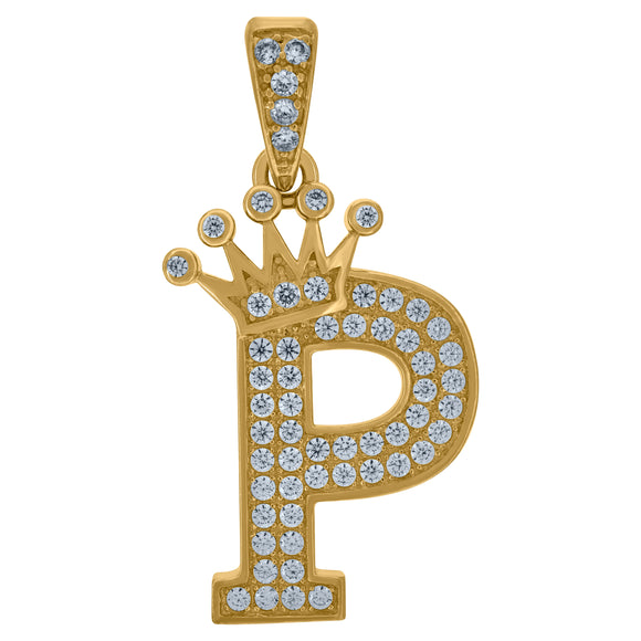 10kt Yellow Gold Mens Women Cubic Zirconia Crowned Letter Capital P Charm Pendant