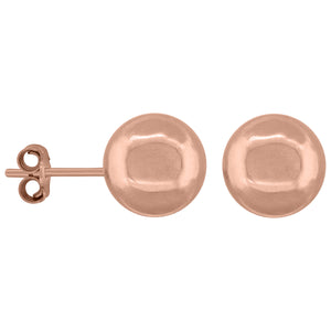 925 Sterling Silver Rose-tone Womens Ball Stud Earrings