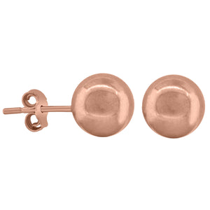 925 Sterling Silver Rose-tone Womens Ball Stud Earrings