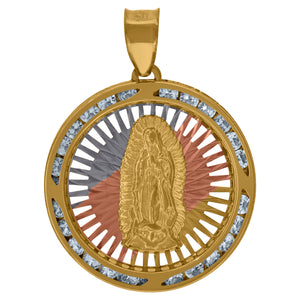 10kt Tri-tone Gold Unisex Cubic Zirconia Cubic-zirconia Lady Of Guadalupe Religious Pendant