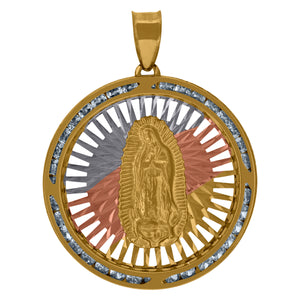 10kt Tri-tone Gold Unisex Cubic Zirconia Cubic-zirconia Lady Of Guadalupe Religious Pendant