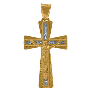 10kt Yellow Gold Unisex Cubic Zirconia Cubic-zirconia Crucifix Cross Religious Charm Pendant