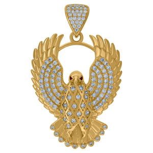 10kt Yellow Gold Mens Garnet Cubic Zirconia Diamond-cut Textured Eagle Bird Charm Pendant