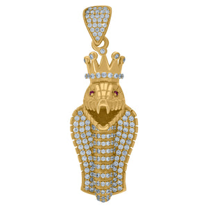10kt Yellow Gold Mens Pink White Cubic-Zirconia Wildlife Reptiles Snake Charm Pendant