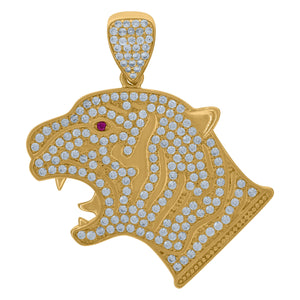 10kt Yellow Gold Mens Pink White Cubic-Zirconia Wildlife Animal Panther Charm Pendant