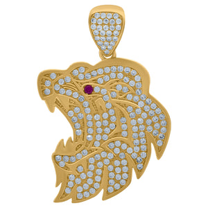 10kt Yellow Gold Mens Pink White Cubic-Zirconia Wildlife Animal Lion Charm Pendant