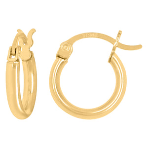 10kt Yellow Gold Womens Ultra Light Round Tube 2mmx12mm Hinged Hoops Huggies