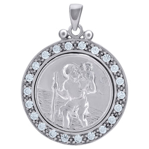 925 Sterling Silver Unisex Cubic Zirconia Religious Saint Christopher Charm Pendant