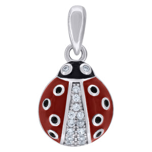 925 Sterling Silver Mens Cubic-Zirconia Enamel Ladybug Insects Wildlife Charm Pendant