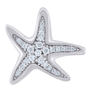 925 Sterling Silver Unisex Cubic-Zirconia Star Fish Ocean Charm Pendant