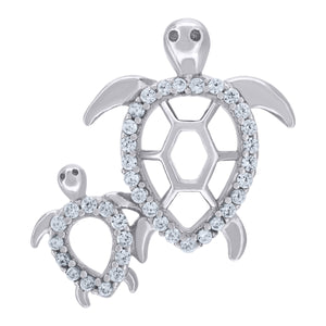 925 Sterling Silver Unisex Cubic-Zirconia Turtle Ocean Charm Pendant