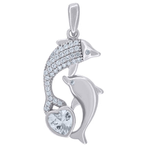 925 Sterling Silver Womens Cubic-Zirconia Fish Ocean Charm Pendant