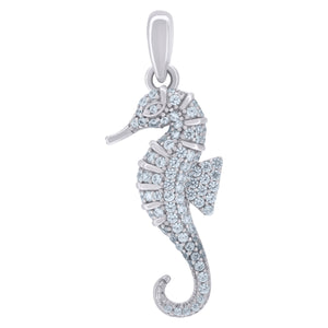 925 Sterling Silver Unisex Cubic-Zirconia Sea Horse Ocean Charm Pendant