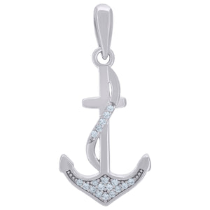 925 Sterling Silver Mens Cubic-Zirconia Anchor Ocean Charm Pendant