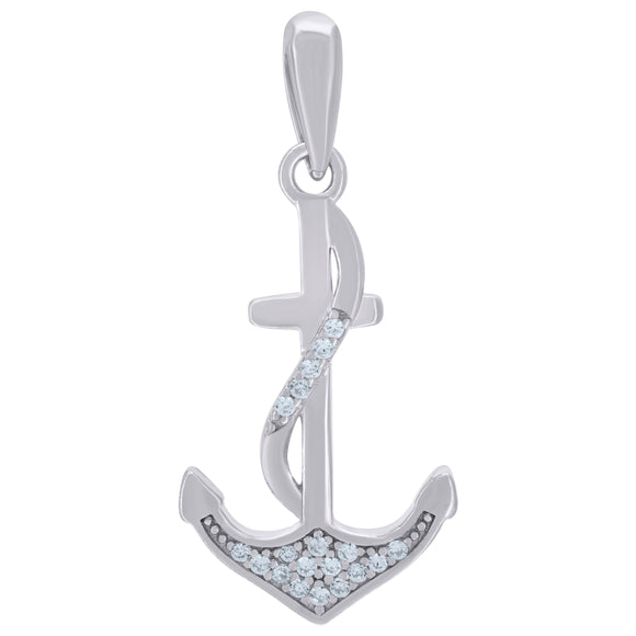 925 Sterling Silver Mens Cubic-Zirconia Anchor Ocean Charm Pendant