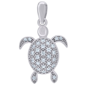 925 Sterling Silver Unisex Cubic-Zirconia Turtle Ocean Charm Pendant