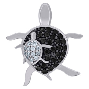 925 Sterling Silver Unisex Black White Cubic-Zirconia Turtle Ocean Charm Pendant