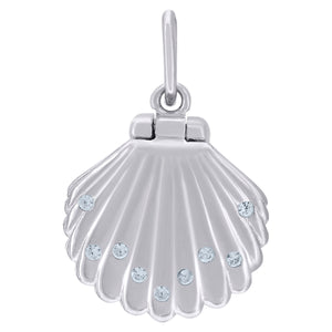 925 Sterling Silver Womens Cubic-Zirconia Scallop Shell Ocean Charm Pendant