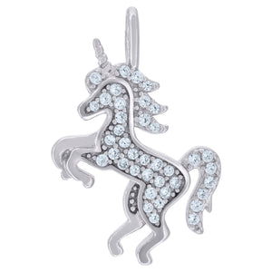 925 Sterling Silver Womens Cubic-Zirconia Unicorn Animal Charm Pendant