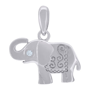 925 Sterling Silver Mens Cubic-Zirconia Elephant Animal Wildlife Charm Pendant