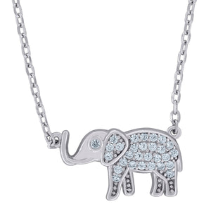 925 Sterling Silver Women Cubic Zirconia Rolo Link Elephant Necklace