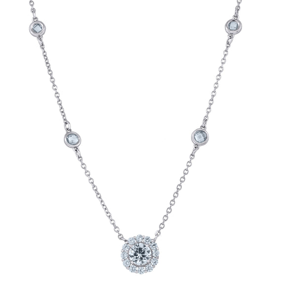 925 Sterling Silver Women Cubic Zirconia Fashion Halo Necklace