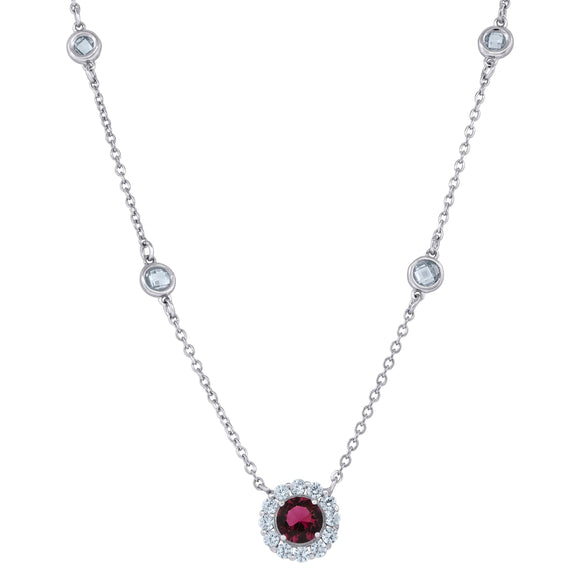 925 Sterling Silver Women Red & White Cubic Zirconia Fashion Halo Necklace