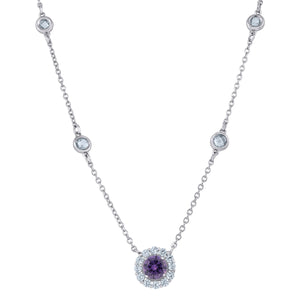925 Sterling Silver Women Violet & White Cubic Zirconia Fashion Halo Necklace