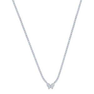 925 Sterling Silver Women Cubic Zirconia Fancy Tennis Butterfly Necklace