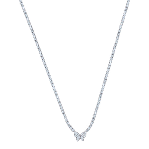 925 Sterling Silver Women Cubic Zirconia Fancy Tennis Butterfly Necklace