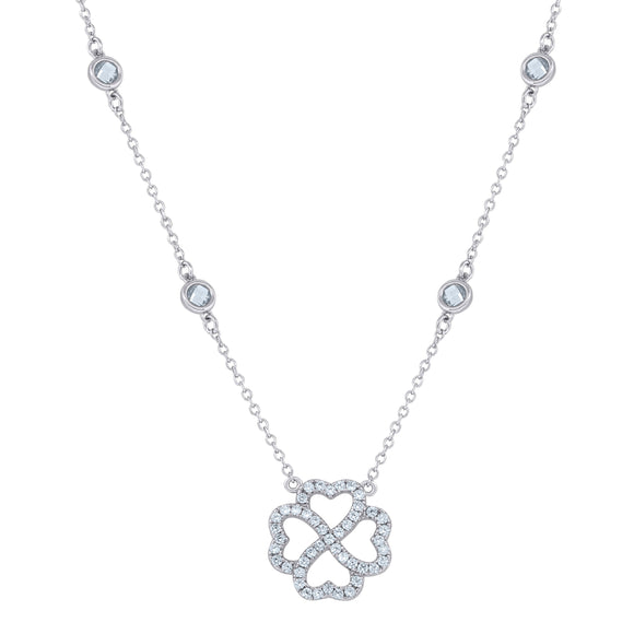 925 Sterling Silver Women Cubic Zirconia Fashion Flower Necklace