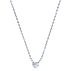 925 Sterling Silver Women Cubic Zirconia Rolo Link Heart Necklace