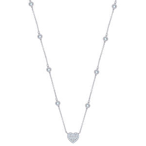 925 Sterling Silver Women Cubic Zirconia Rolo Link Heart Necklace