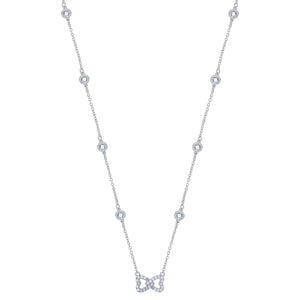 925 Sterling Silver Women Cubic Zirconia Rolo Link Bow Necklace