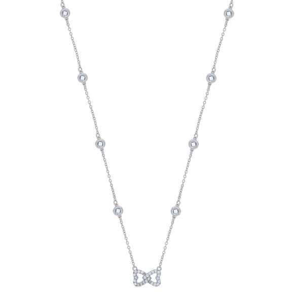 925 Sterling Silver Women Cubic Zirconia Rolo Link Bow Necklace