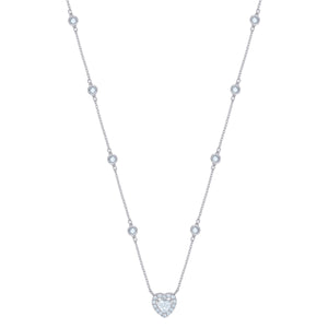 925 Sterling Silver Women Cubic Zirconia Rolo Link Heart Necklace
