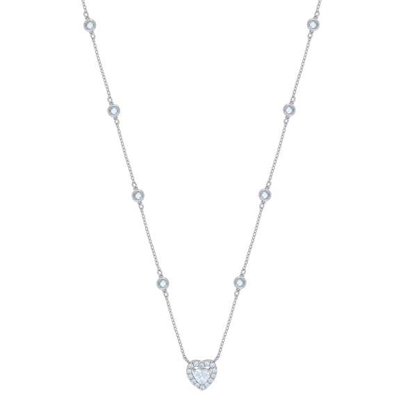 925 Sterling Silver Women Cubic Zirconia Rolo Link Heart Necklace