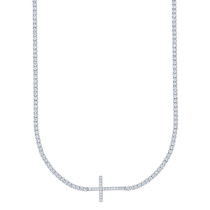 925 Sterling Silver Women Cubic Zirconia Rolo Link Cross Necklace