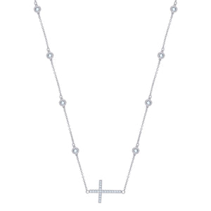 925 Sterling Silver Women Cubic Zirconia Rolo Link Cross Necklace