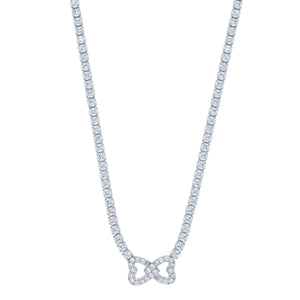 925 Sterling Silver Women Cubic Zirconia Rolo Link Bow Necklace