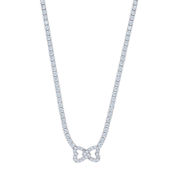 925 Sterling Silver Women Cubic Zirconia Rolo Link Bow Necklace