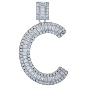 925 Sterling Silver Unisex Baguette Cubic-zirconia Initial Alphabet C Charm Pendant
