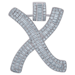 925 Sterling Silver Unisex Baguette Cubic-zirconia Initial Alphabet X Charm Pendant