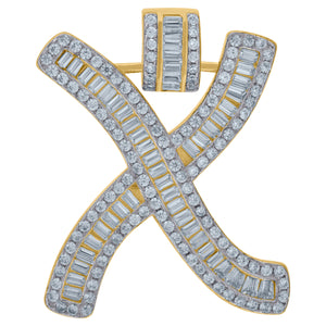 925 Sterling Silver Yellow-tone Unisex Baguette Cubic-zirconia Initial Alphabet X Charm Pendant