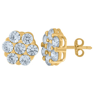 10Kt Yellow Gold Mens Cubic-Zirconia Fashion Flower Stud Earrings