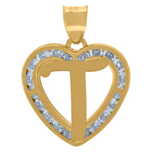 10kt Yellow Gold Unisex Cubic-zirconia Initial Letter T Heart Charm Pendant