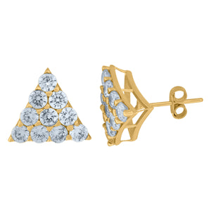 10kt Yellow Gold Mens Cubic Zirconia Triangle Stud Earrings