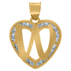 10kt Yellow Gold Unisex Cubic-zirconia Initial Letter W Heart Charm Pendant