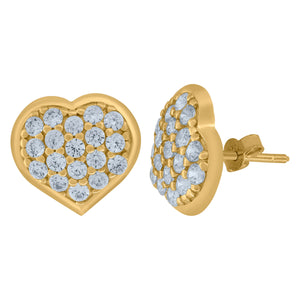 10kt Yellow Gold Mens Cubic Zirconia Heart Stud Earrings