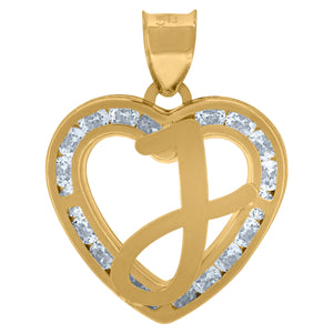 10kt Yellow Gold Unisex Cubic-zirconia Initial Letter J Heart Charm Pendant
